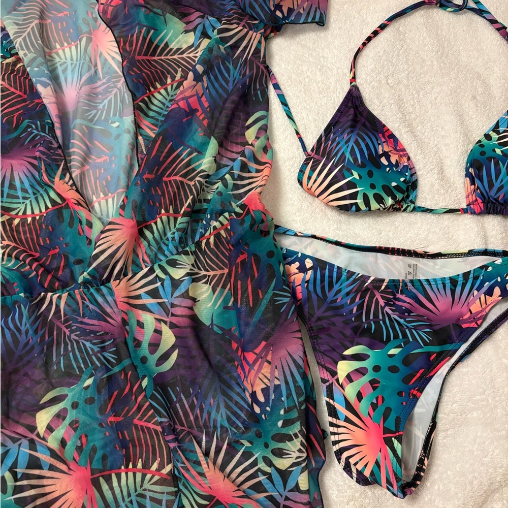 Tropical Print Sheer Cover-Up Set